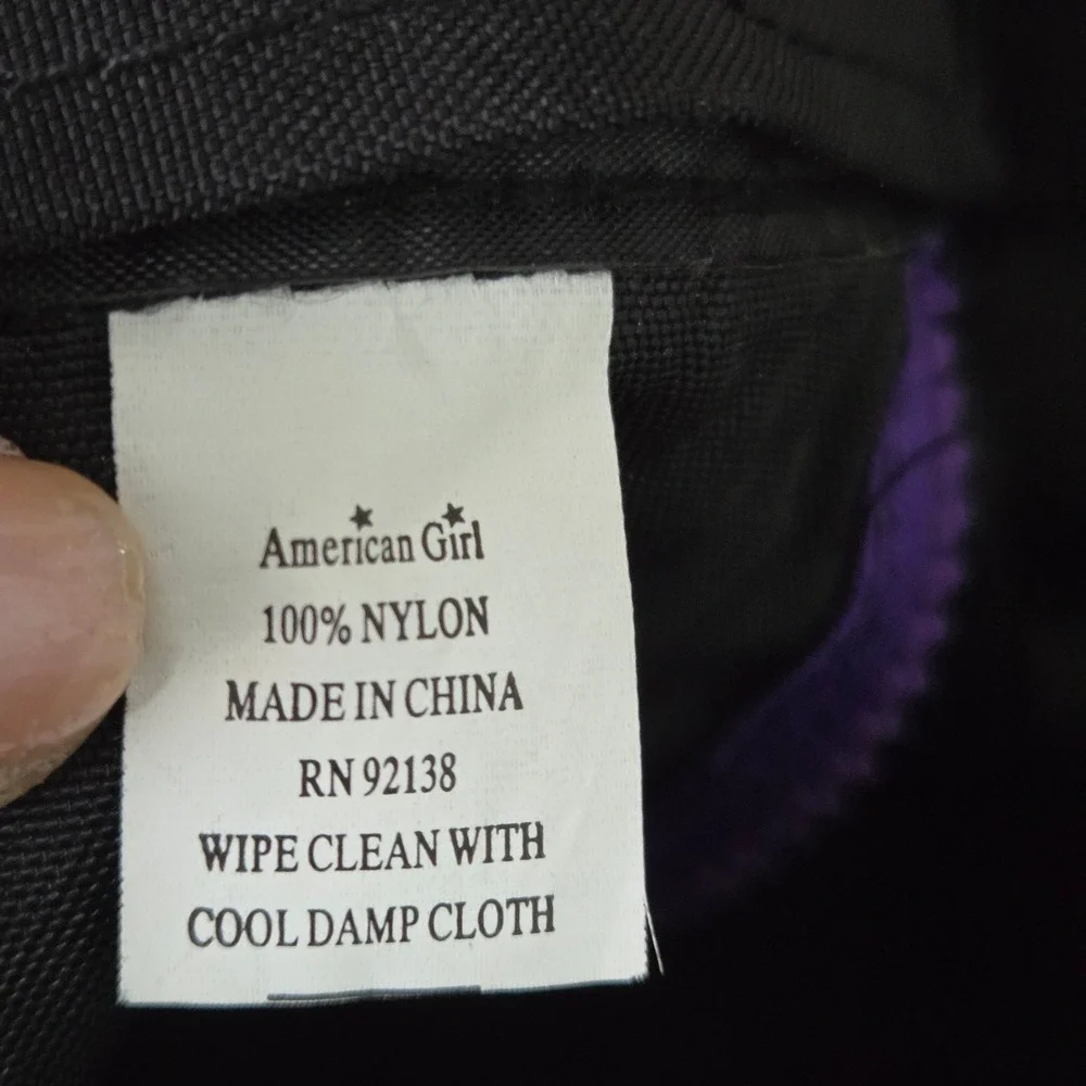 American Girl Black Nylon Drawstring Sling Backpack Y2K Star Logo Purple Rope